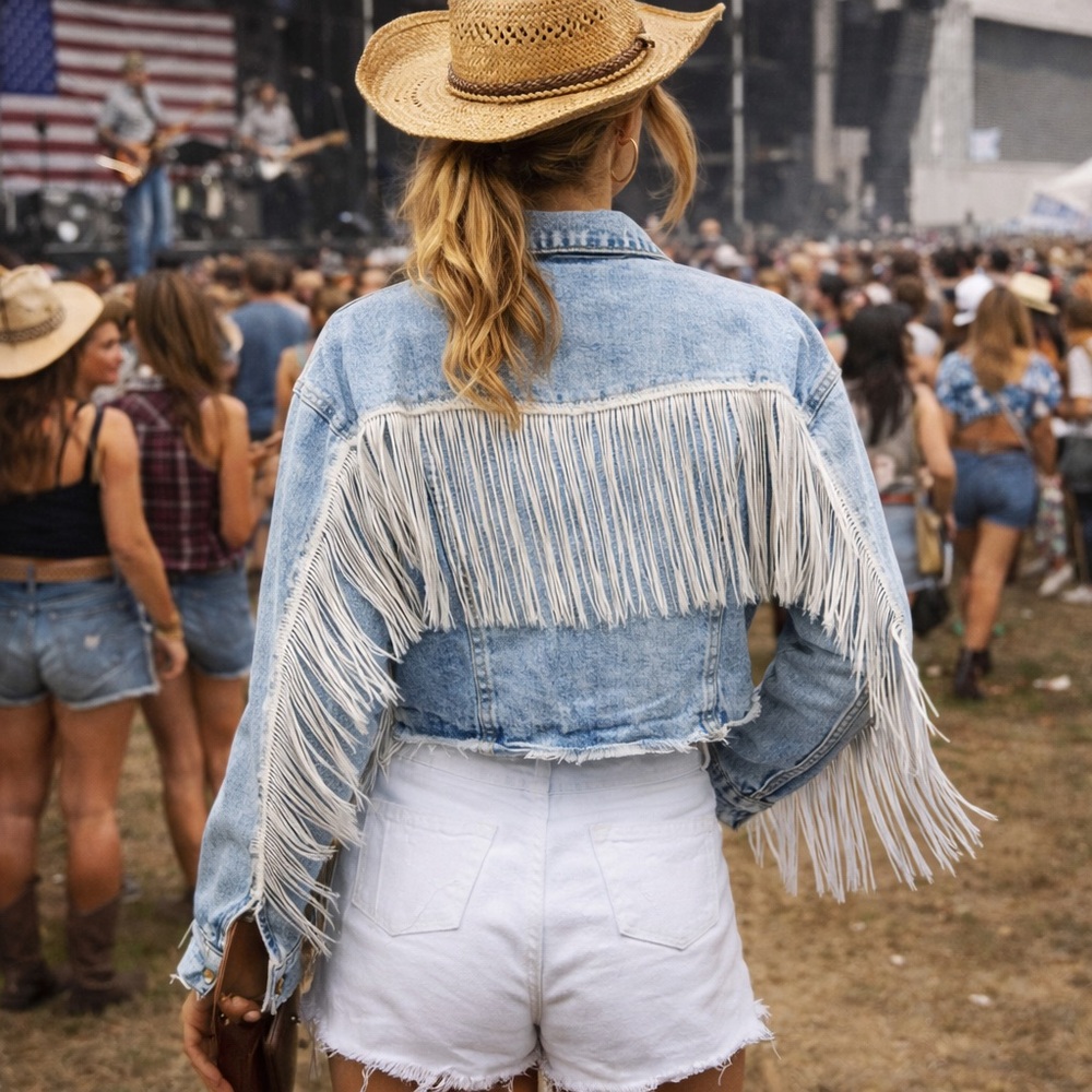Fringe Raw Hem Button Front Crop Denim Jacket jean tassel cowboy nashville
